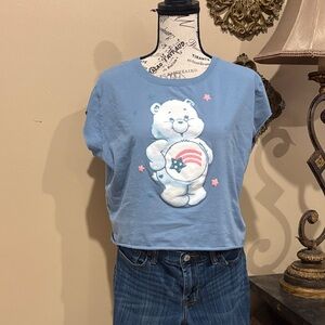 Care Bears Top Crop Short Sleeve Crew Neck Blue Graphic Care Bear Design Jr XL